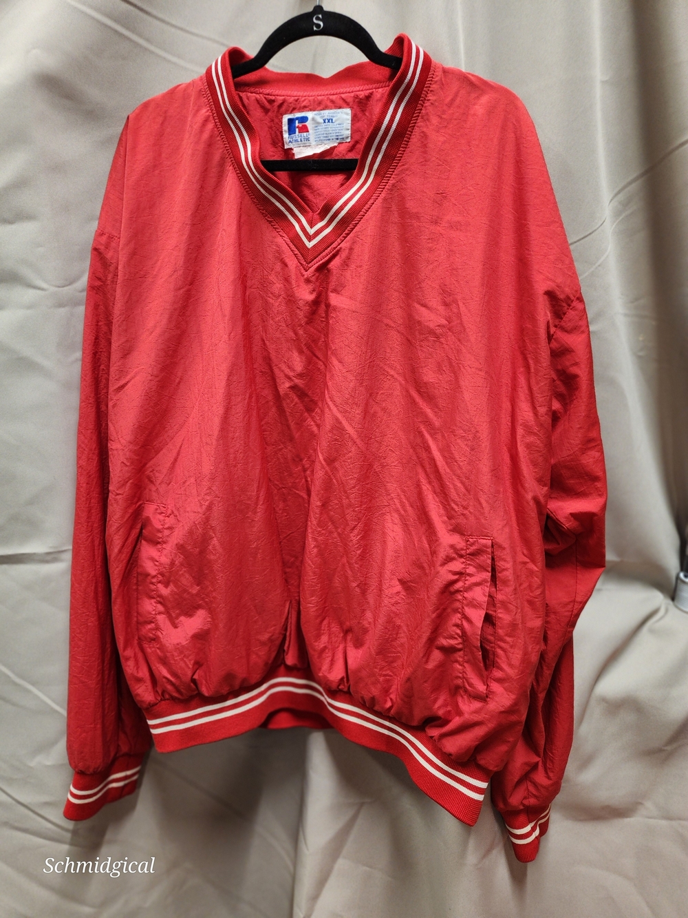Russell Athletic Red V-Neck‎ Pullover Jacket with White Trim Vintage